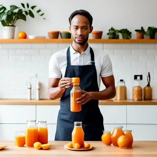 homme préparant des jus orange