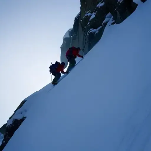 Deux alpinistes escaladant la face nord. Métaphore dans la façon de vouloir sortir d'une situation difficile