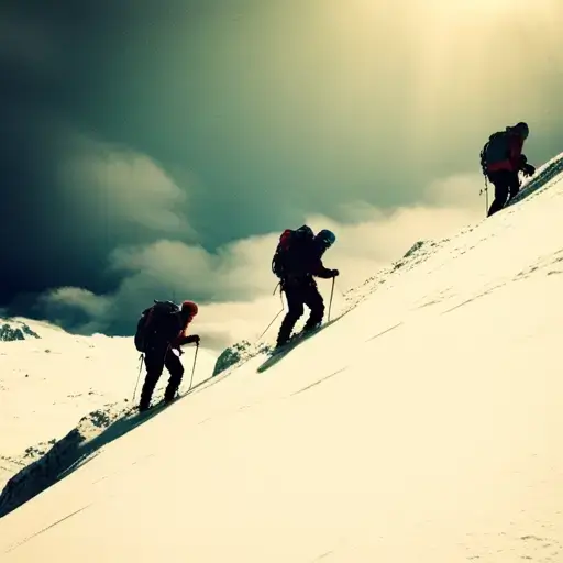 Trois alpinistes escaladant la face nord. Métaphore dans la façon de vouloir sortir d'une situation difficile