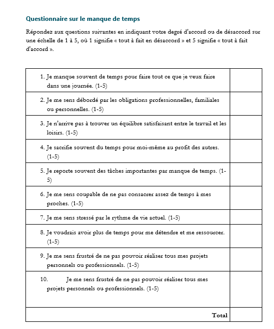 Manquer vous de temps dans votre vie ? un questionnaire sur notre relation au temps