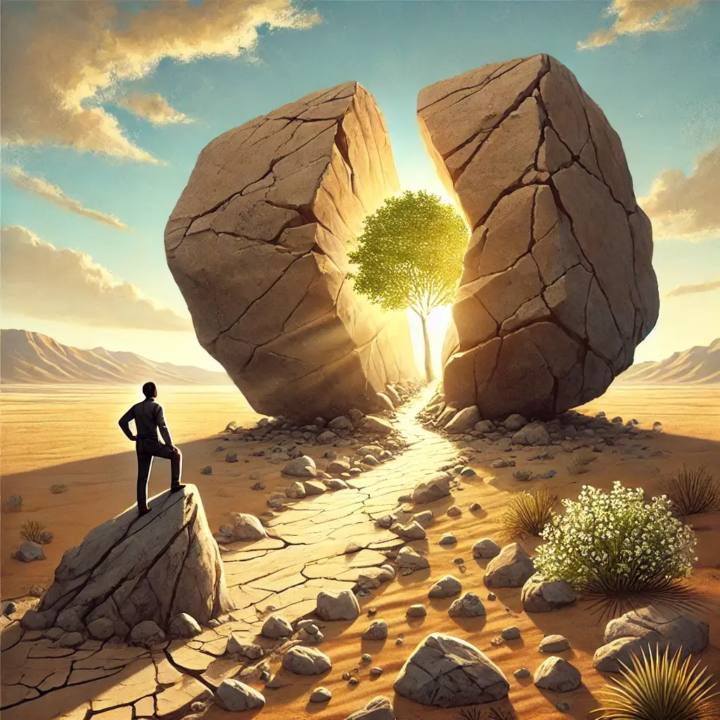 Une image illustrant le concept de transformer les obstacles en opportunités, comme décrit dans le livre de Ryan Holiday "L'obstacle est le chemin"