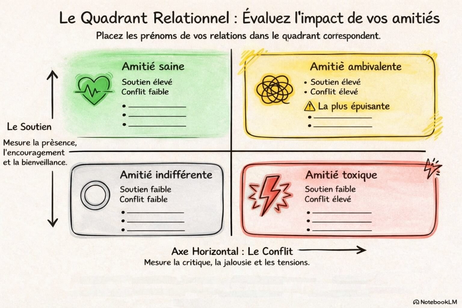 Quadrant relationnel pour identifier une relation ambivalente ou toxique