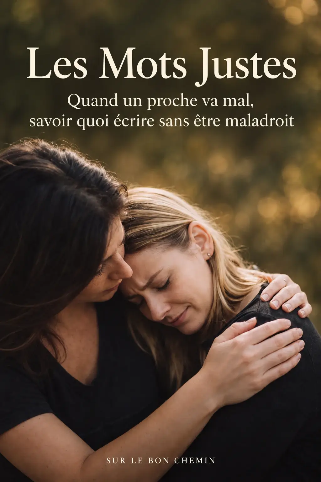 Couverture du guide Les Mots Justes : savoir quoi écrire quand un proche va mal, avec deux femmes enlacées.
