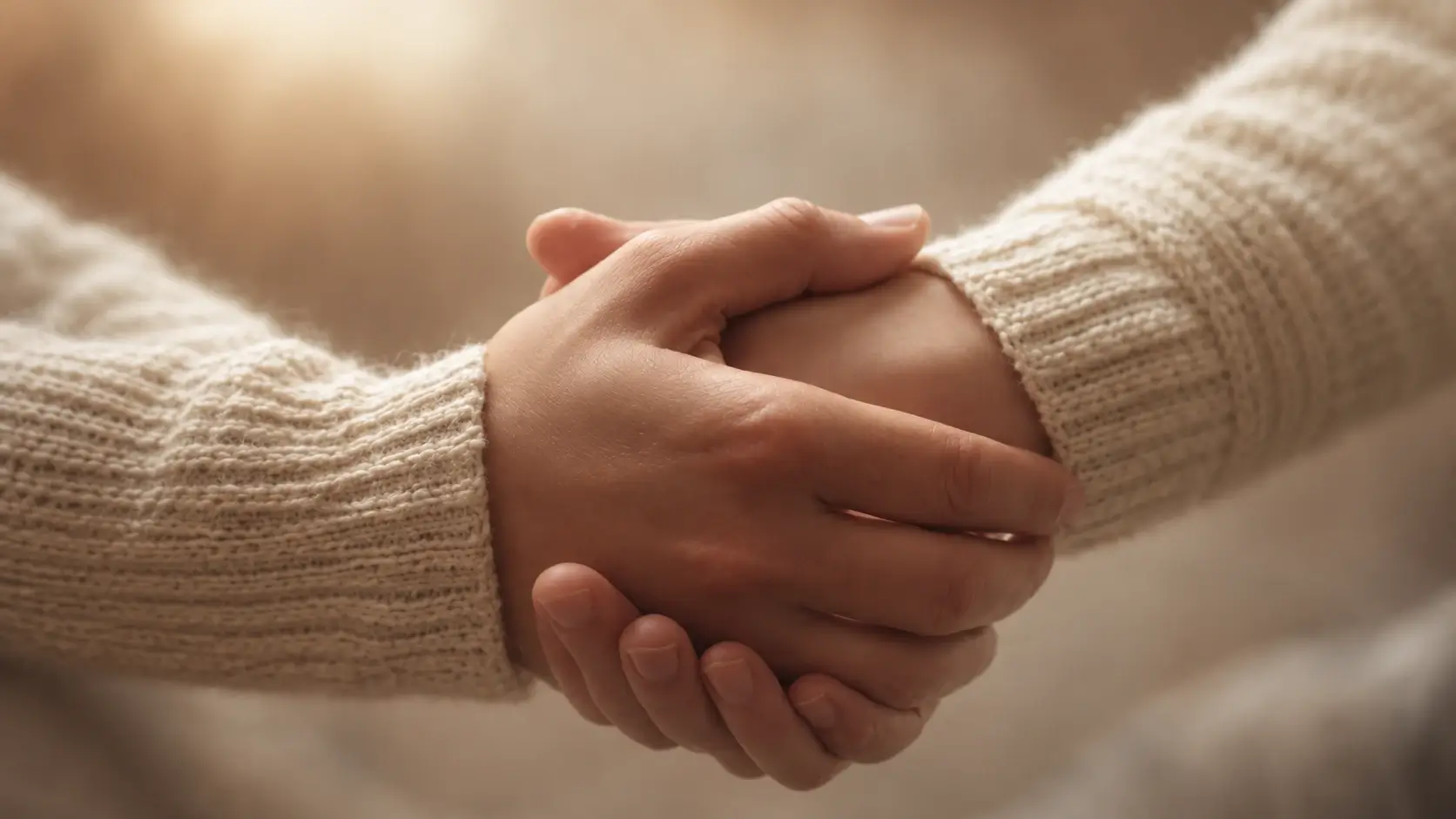 Message de réconfort à un proche dans les moments difficiles : Deux personnes se tiennent les mains dans un geste de soutien. Visuel illustrant l’article consacré aux messages de réconfort dans les moments difficiles.